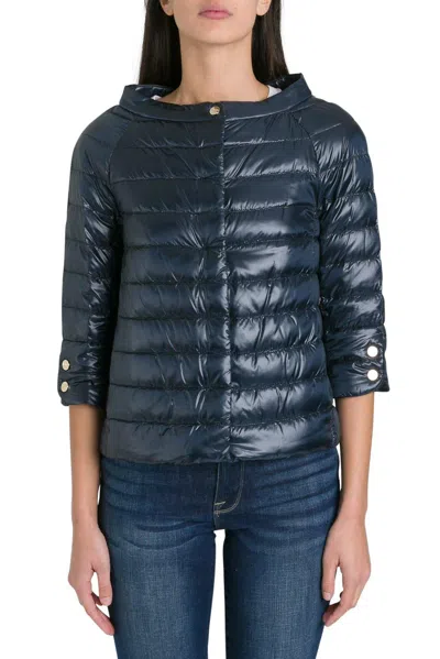 Herno Cropped Sleeve Down Jacket In Blue