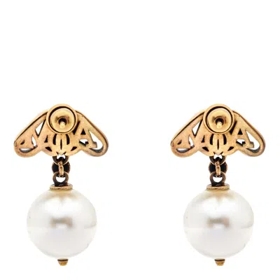 Alexander Mcqueen Seal Logo Pearl Earrings In Gold/white