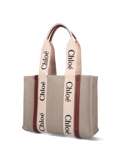 Chloé Woody Midi Tote Bag In U White Brown