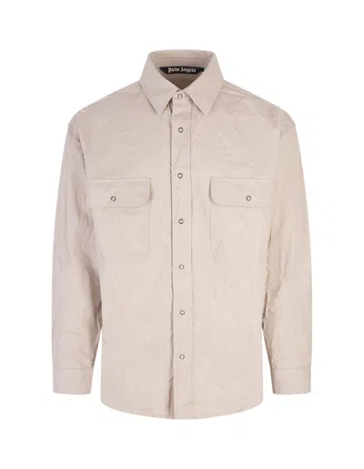 Palm Angels Beige Shirt With Back Logo In Marrone