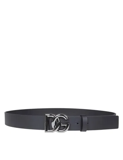 Dolce & Gabbana Calfskin Belt With Metal Dg Logo In Black