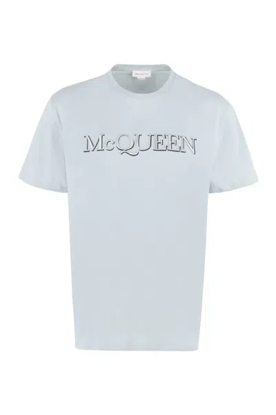 Alexander Mcqueen Logo Cotton T-shirt In Light Blue