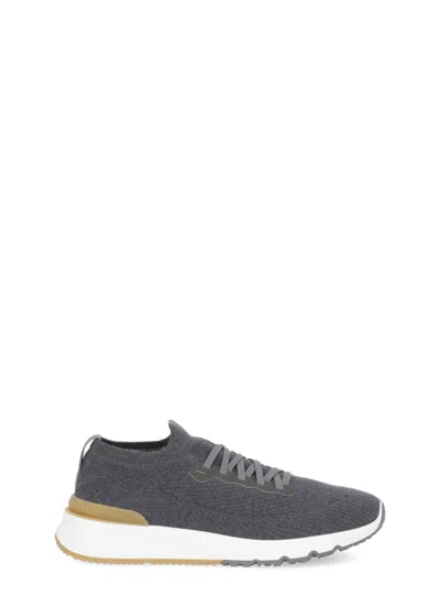Brunello Cucinelli Knitted Sneakers In Grey