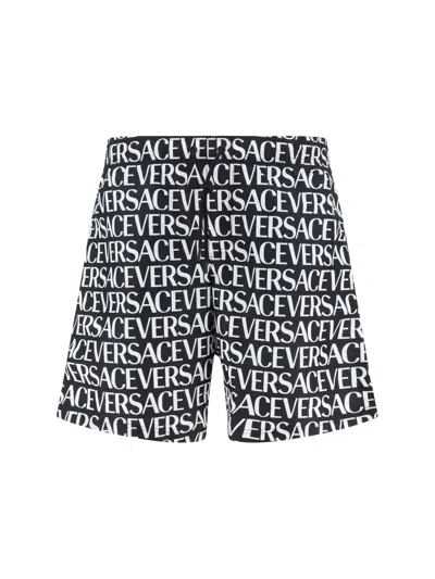 Versace Logo-print Swim Shorts In Black