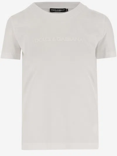 Dolce & Gabbana Cotton T-shirt With Logo In Bianco