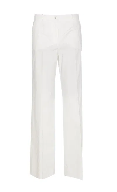 Dolce & Gabbana Flared Gabardine Trousers In Bianco Naturale