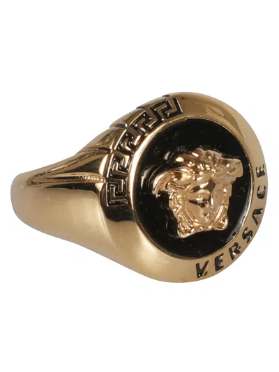 Versace Medusa Logo Ring In Gold/black
