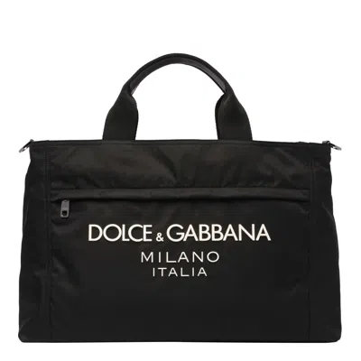 Dolce & Gabbana Nylon Holdall With Logo Shopping Bag In Black