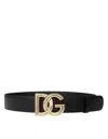 Dolce & Gabbana Dg Calfskin Buckle Belt In Black / Gold