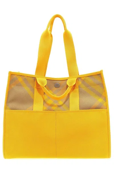 Burberry Plaid-check Top Handle Bag In Yellow