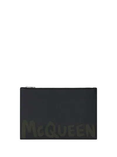 Alexander Mcqueen Clutch Bag In Black/khaki