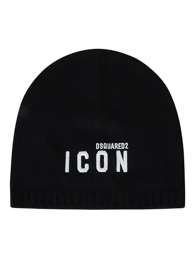 Dsquared2 Icon Logo Embroidered Beanie In Black/white