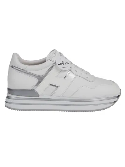 Hogan Midi Platform H483 Sneakers In Bianco/argento