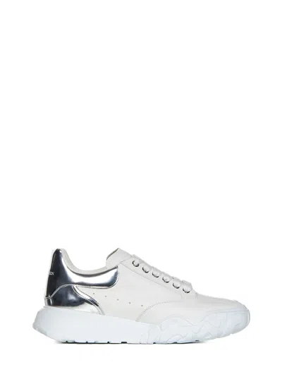 Alexander Mcqueen White Court Sneakers With Silver Heel