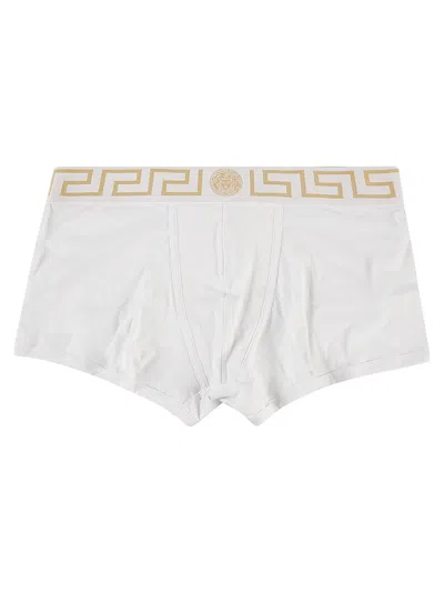 Versace Mens White Jersey Boxer Briefs In White/greek Gold
