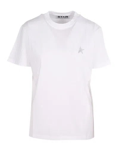 Golden Goose Logo Embellished T-shirt In White Silver