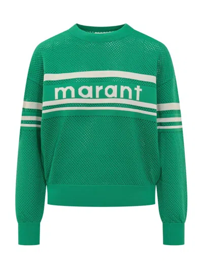 Marant Etoile Arwen Striped Intarsia Open-knit Sweater In Emerald