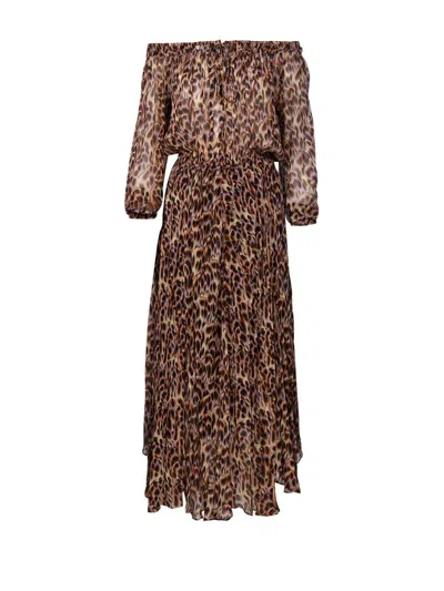Marant Etoile Leopard-printed Drawstring Dress In Ochre
