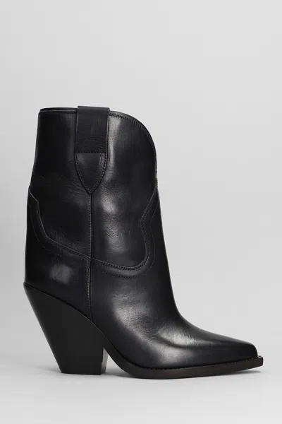 Isabel Marant Leyane Texan Ankle Boots In Black Leather In Nero