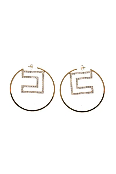 Elisabetta Franchi Hoop Earrings With Rhinestone Logo In Golden