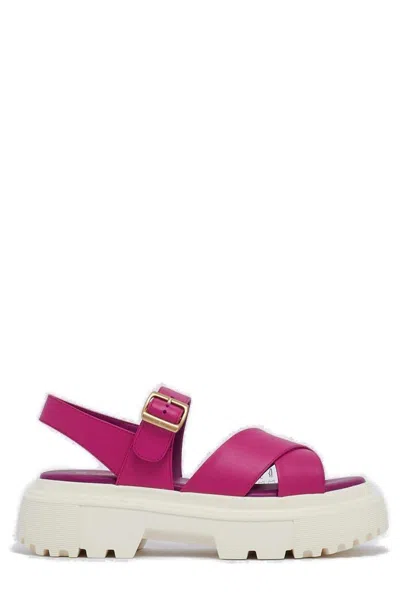 Hogan H644 Crossover Strap Chunky Sandals In Magenta