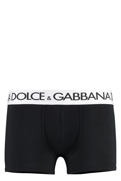 Dolce & Gabbana Fine Cotton Trunks With Elastic Band In Black