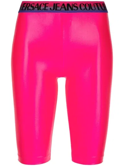 Versace Jeans Couture Shiny Short Leggings In Pink