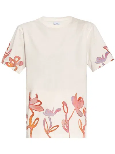 Paul Smith Oleander Print Cotton T-shirt In White
