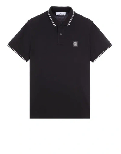 Stone Island Piqué Cotton Polo Shirt In Black