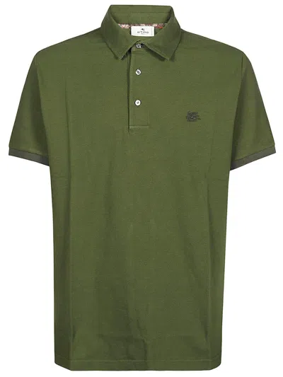Etro Pegaso Embroidered Polo Shirt In Green