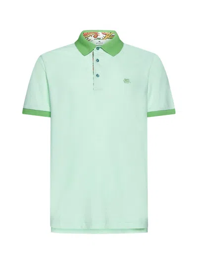 Etro Logo Embroidered Short Sleeved Polo Shirt In Green
