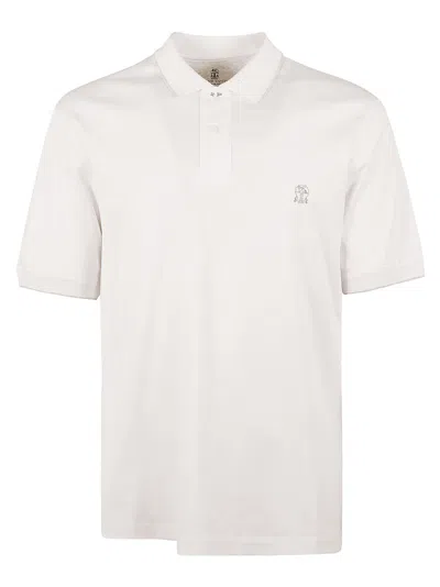 Brunello Cucinelli Logo Cotton Polo Shirt In White