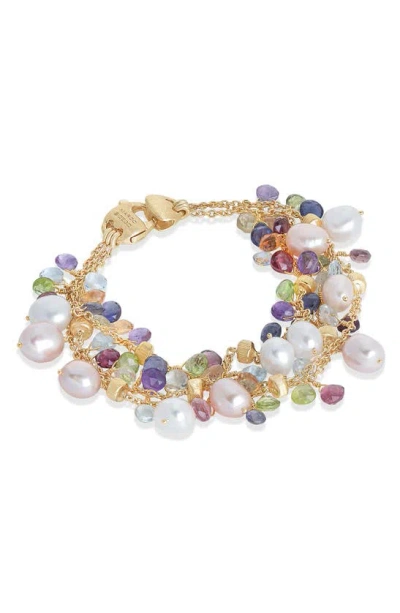 Marco Bicego 18k Yellow Gold Paradise Pearl Mixed Gemstone And Cultured Freshwater Pearl Three Strand Bracelet In Multi/gold