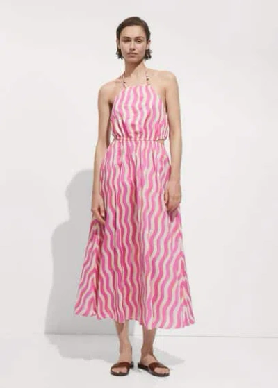 Mango Printed Dress With Openings Pink In Rose