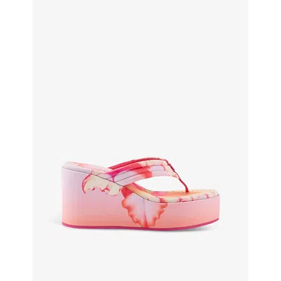 Maje 90mm Floral-print Leather Wedge Sandals In Roses