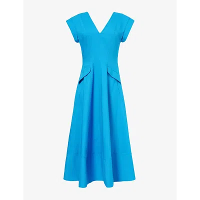 Me And Em Womens Super Blue V-neck Cut-out Stretch Woven-blend Midi Dress