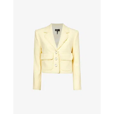 Me And Em Womens Custard Textured Cropped Stretch Cotton-blend Jacket