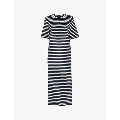 Whistles Womens Multi-coloured Stripe-print Short-sleeves Cotton Midi Dress