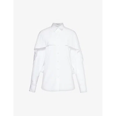 Stella Mccartney Womens Pure White Cape-overlay Relaxed-fit Cotton-poplin Shirt
