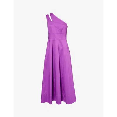 Me And Em Womens Summer Purple One-shoulder Flared-hem Stretch-cotton Midi Dress