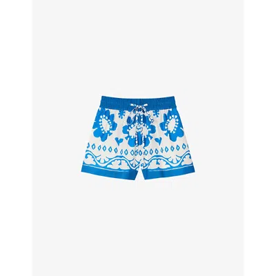 Sandro Graphic-print Cotton Shorts In Bleus