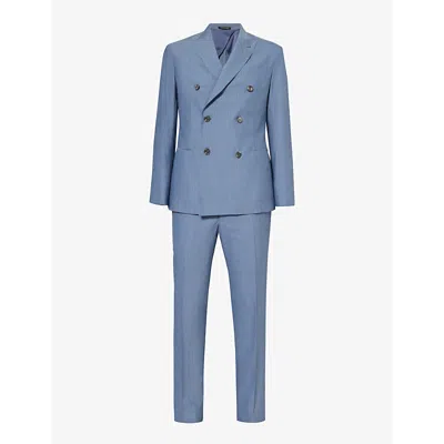 Emporio Armani Mens Azzurro Stripe-print Double-breasted Virgin-wool Suit