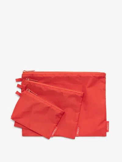 Calpak Compakt Zippered Pouch Set In Rouge