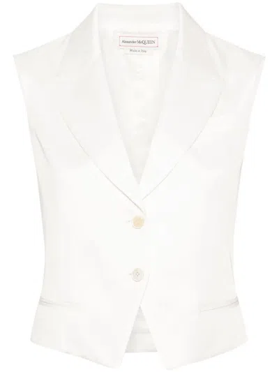 Alexander Mcqueen Twill Tailored Waistcoat In White