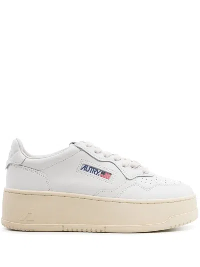 Autry Platform Low Leather Sneakers In White
