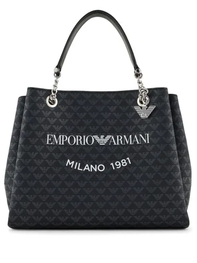 Emporio Armani Allover Logo Tote Bag In Black