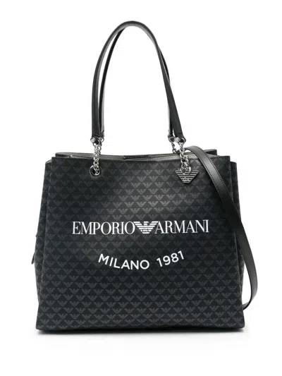Emporio Armani Allover Logo Tote Bag In Black