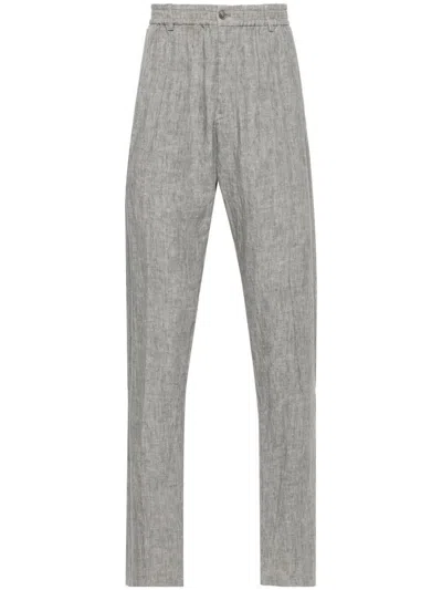 Emporio Armani Linen Trousers In Light Grey