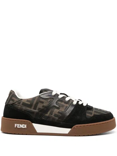Fendi Match Canvas Sneakers In Brown