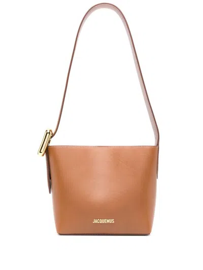 Jacquemus Small Buckled Bucket Bag In Leather Brown